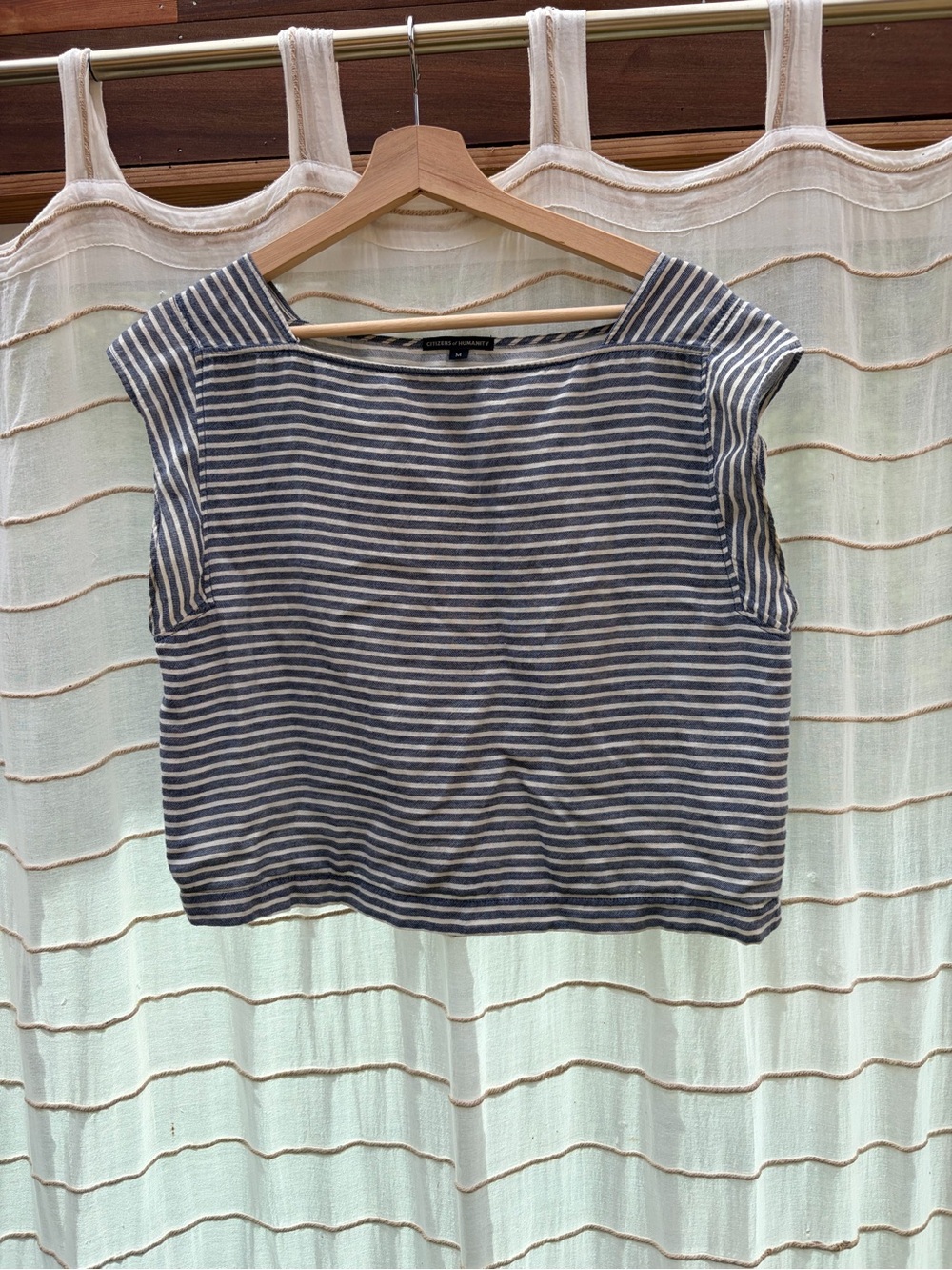 Citizens Of Humanity Navy and White Striped Crop Top